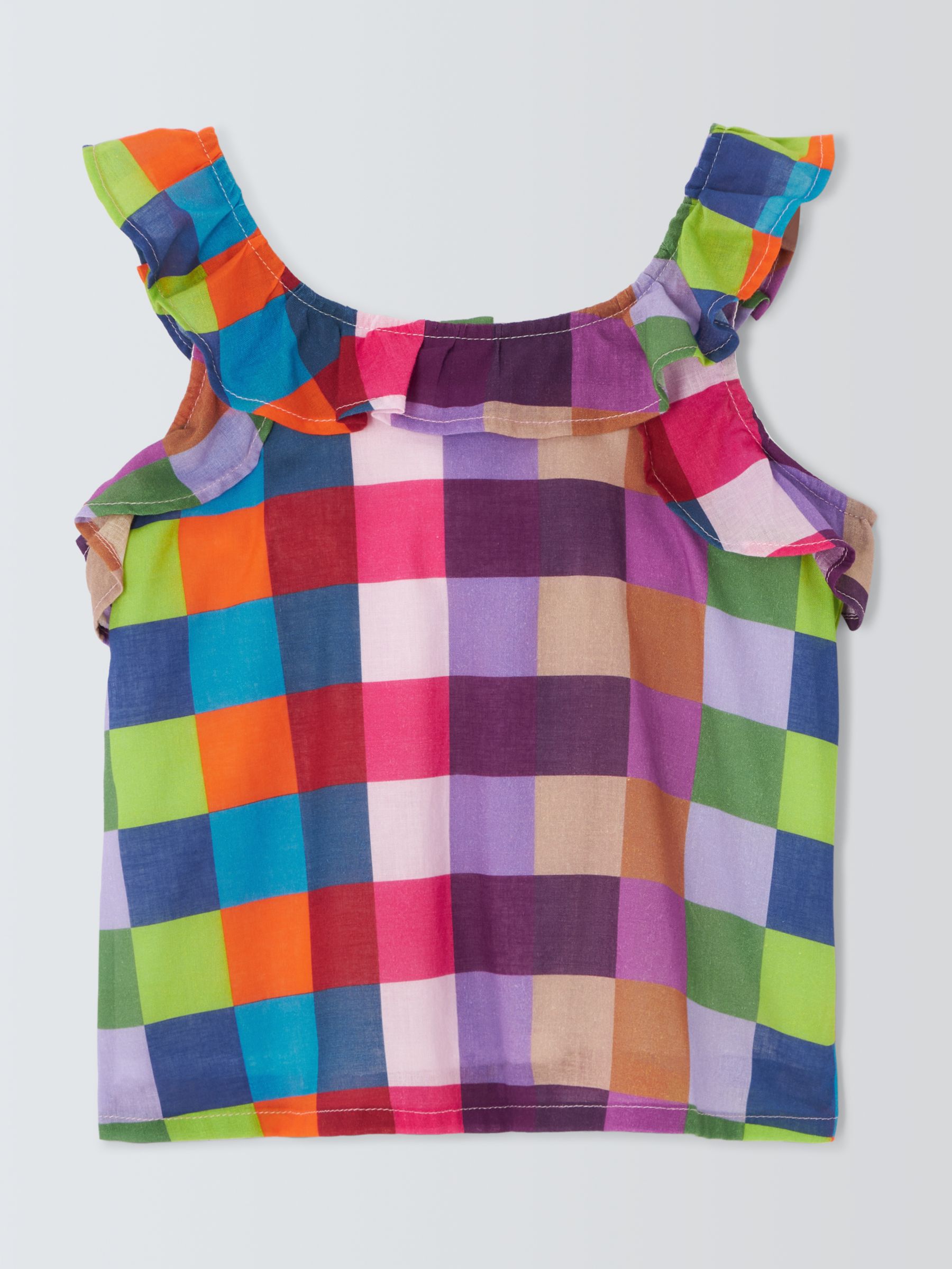 Olivia Rubin Kids' Lucy Rainbow Check Ruffle Top, Multi, 4-5 years