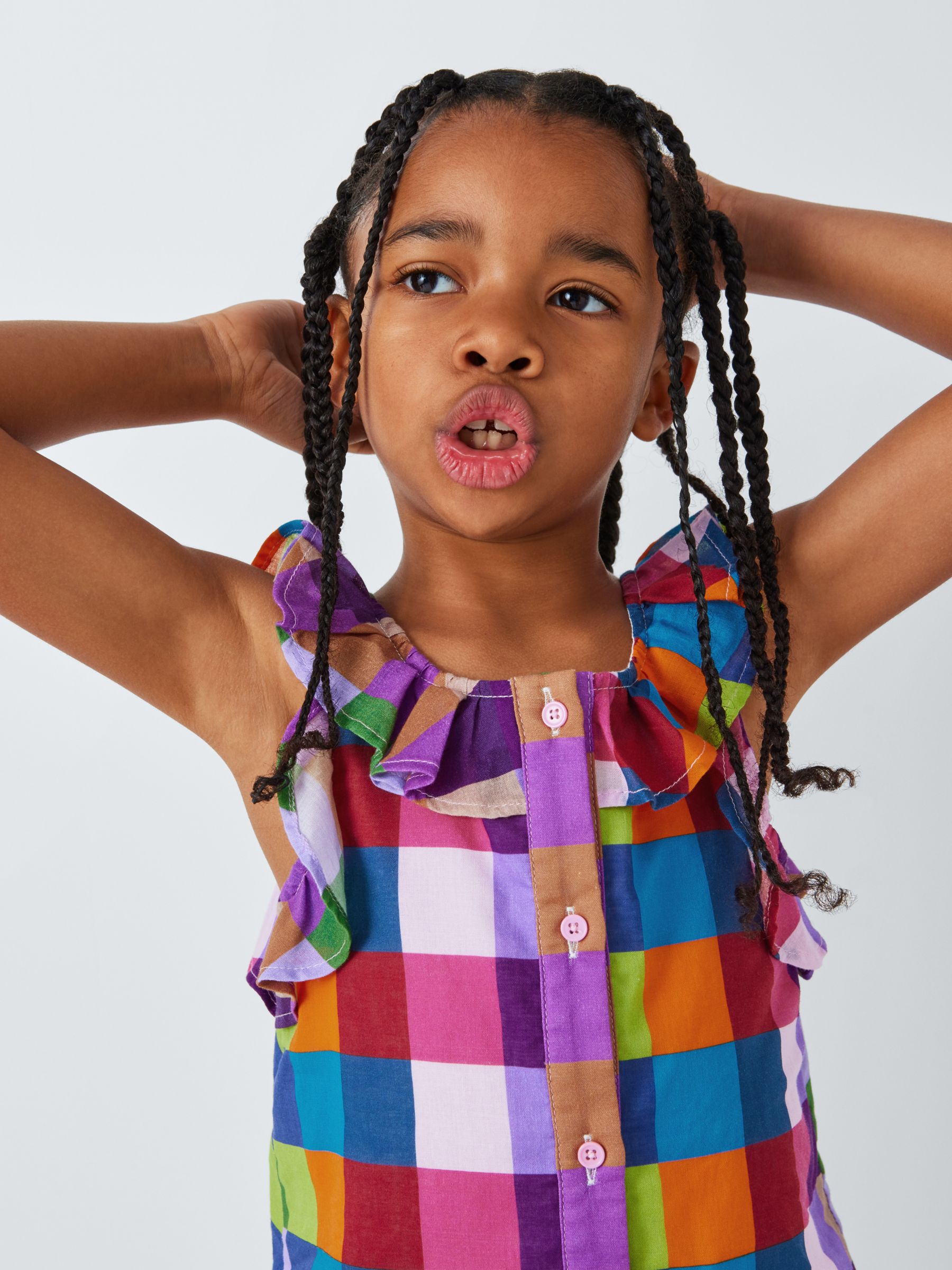 Olivia Rubin Kids' Lucy Rainbow Check Ruffle Top, Multi, 4-5 years