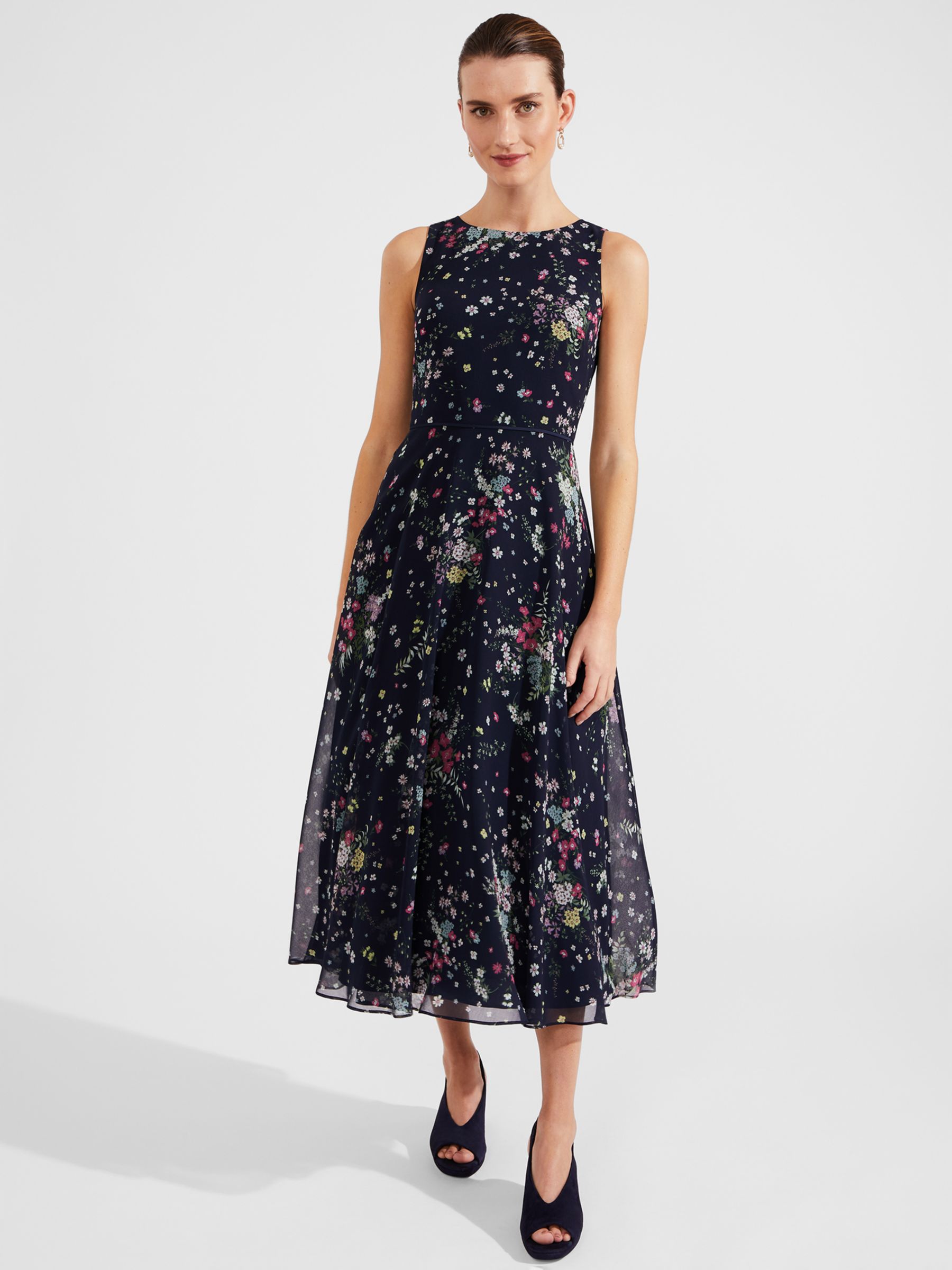 Hobbs Carly Floral Midi Dress, Navy/Multi, 10