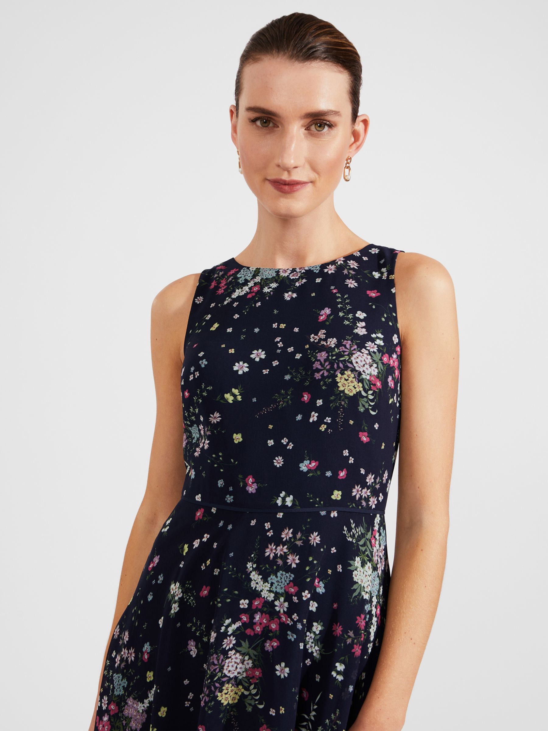 Hobbs Carly Floral Midi Dress, Navy/Multi, 10