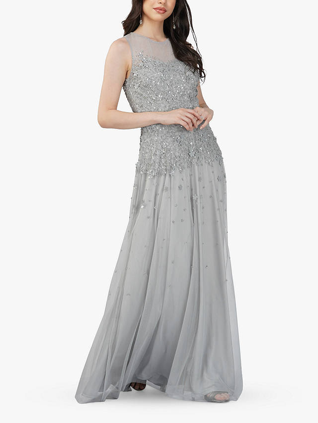 Lace & Beads Lilith Floral Embellished Maxi Dress, Grey