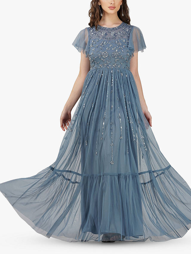 Lace & Beads Marly Embellished Maxi Dress, Dusty Blue