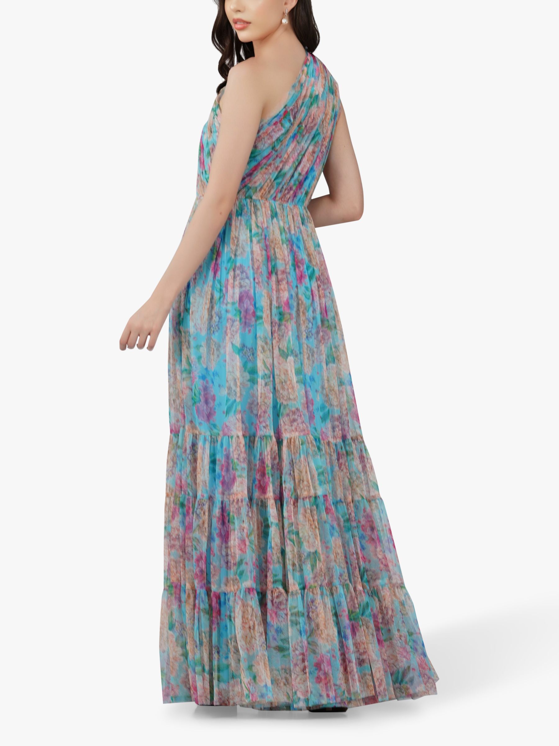 Roka Floral One Shoulder Maxi Dress in Blue – Lace & Beads