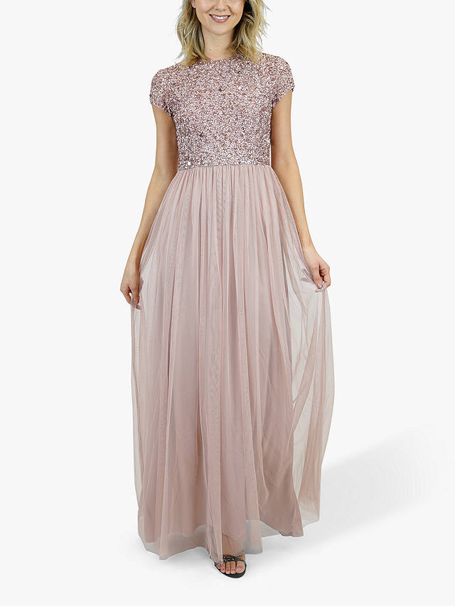 Lace & Beads Picasso Embellished Bodice Maxi Dress, Taupe
