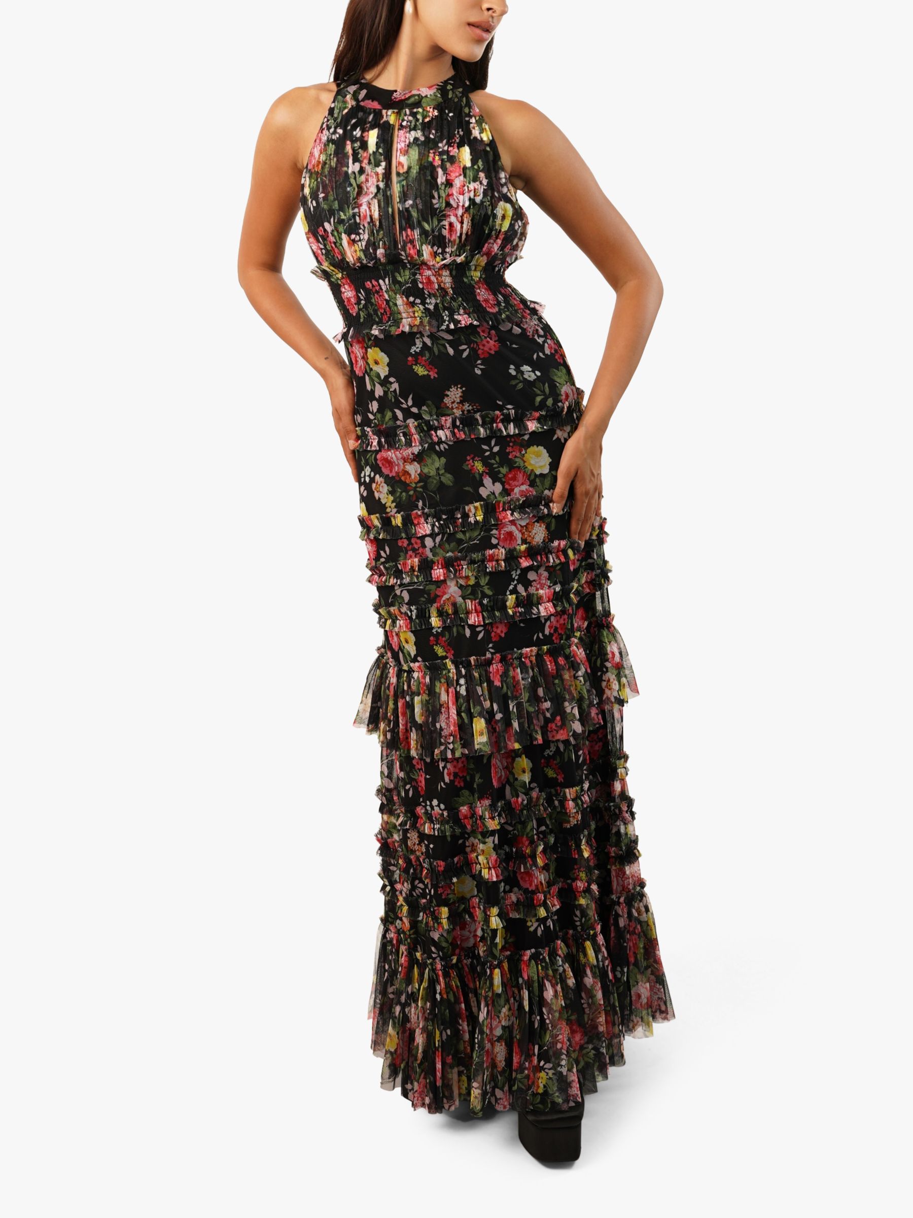 Lace & Beads Santiago Floral Maxi Dress, Black