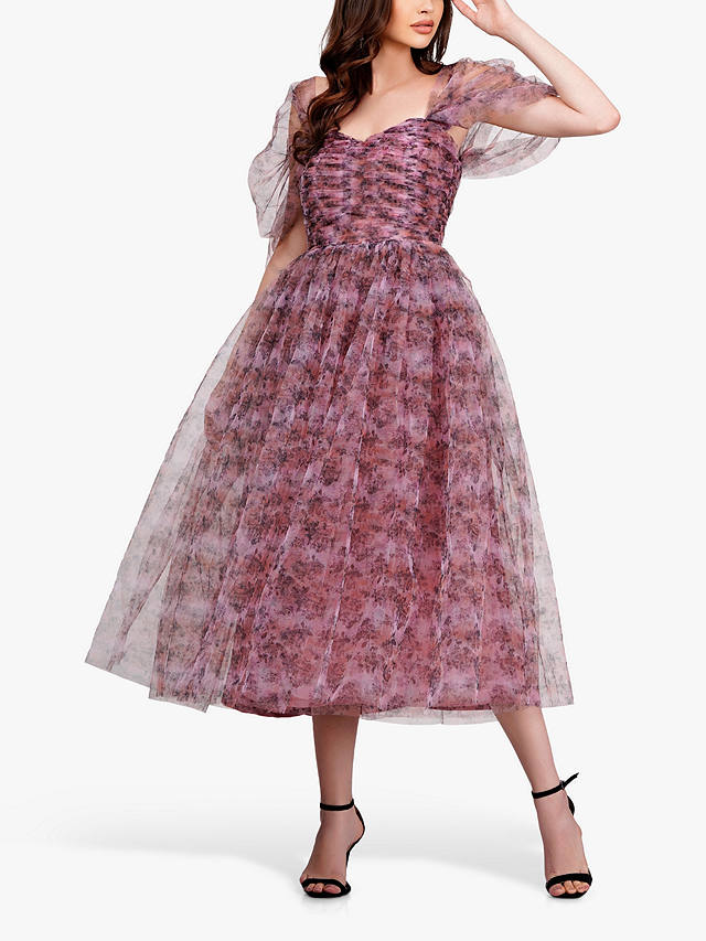 Lace & Beads Melbourne Tulle Midi Dress, Floral Pink