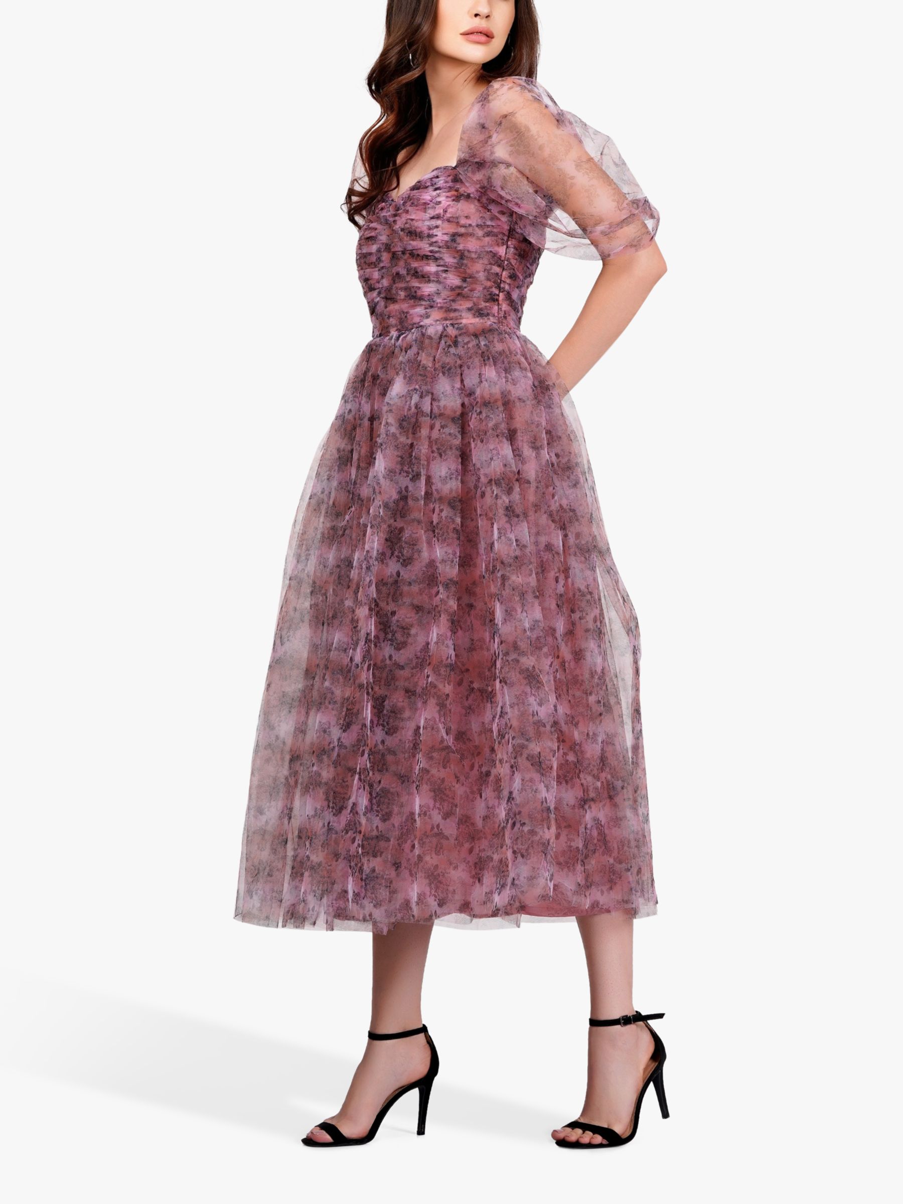 Lace & Beads Melbourne Tulle Midi Dress, Floral Pink, 6