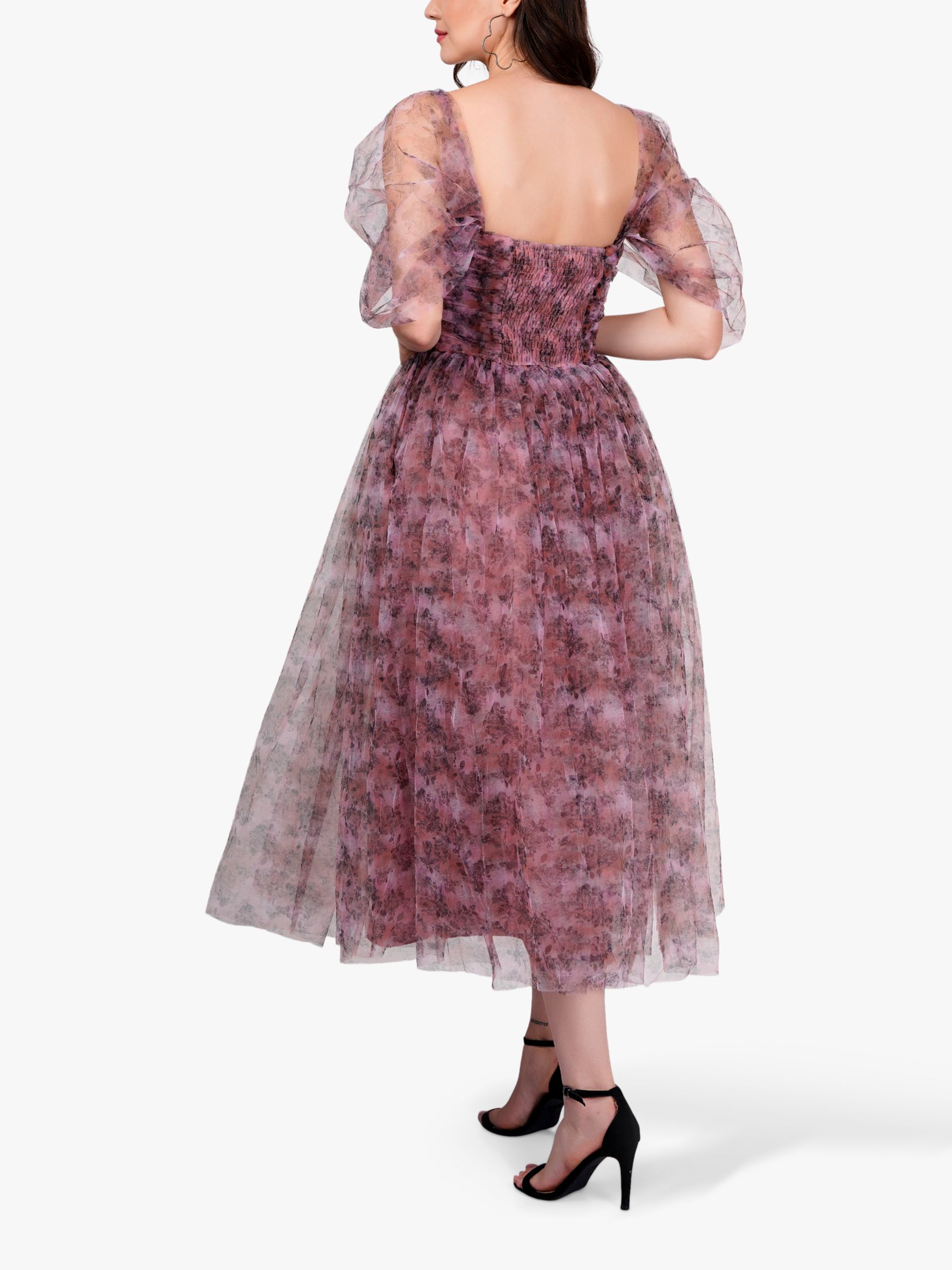Lace & Beads Melbourne Tulle Midi Dress, Floral Pink at John Lewis ...