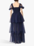 Lace & Beads Sydney Tulle Tiered Maxi Dress, Galactic Cobalt