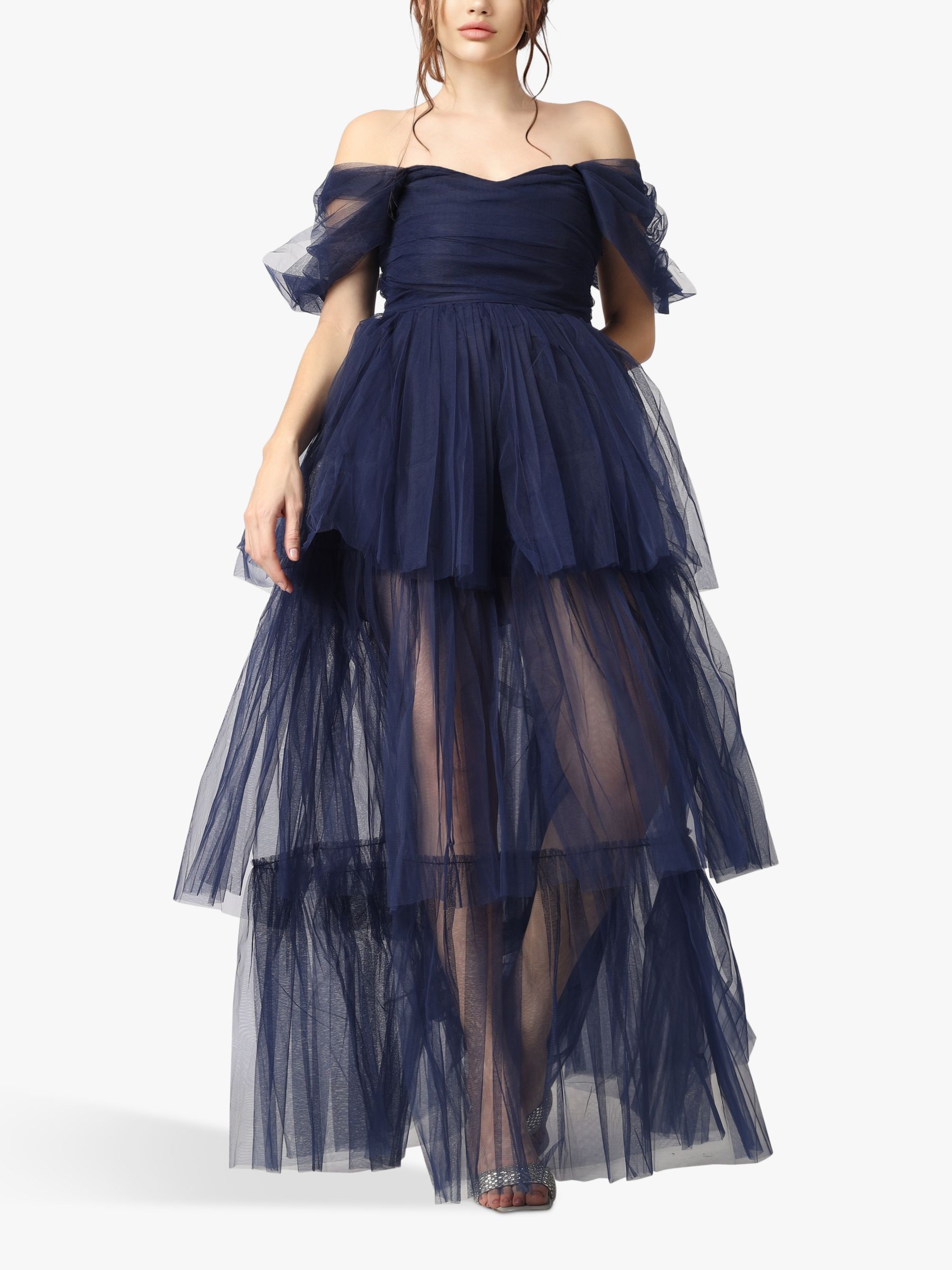 Buy Lace & Beads Sydney Tulle Tiered Maxi Dress, Galactic Cobalt Online at johnlewis.com