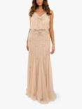 Lace & Beads Keeva V-Neck Maxi Dress, Nude