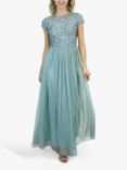 Lace & Beads Picasso Sequin Bodice Mesh Dress, Teal