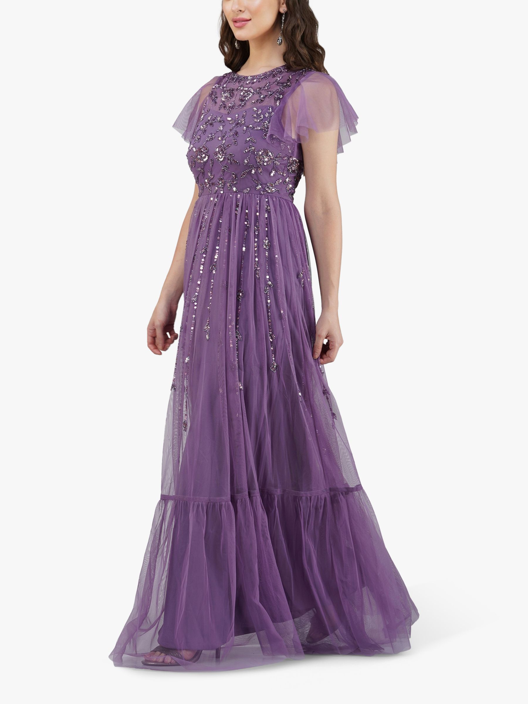 Lace & Beads Marly Embellished Maxi Dress, Purple, 10