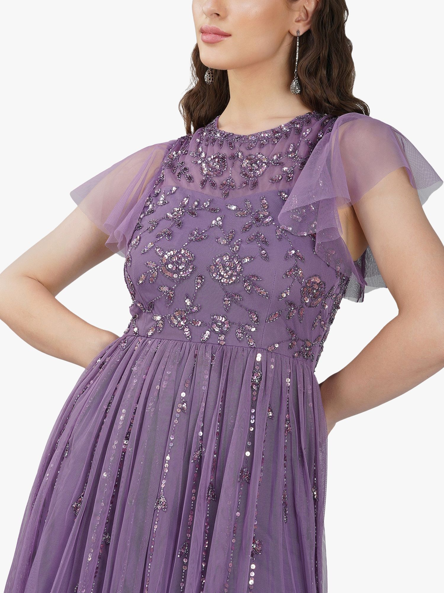 Lace & Beads Marly Embellished Maxi Dress, Purple, 10