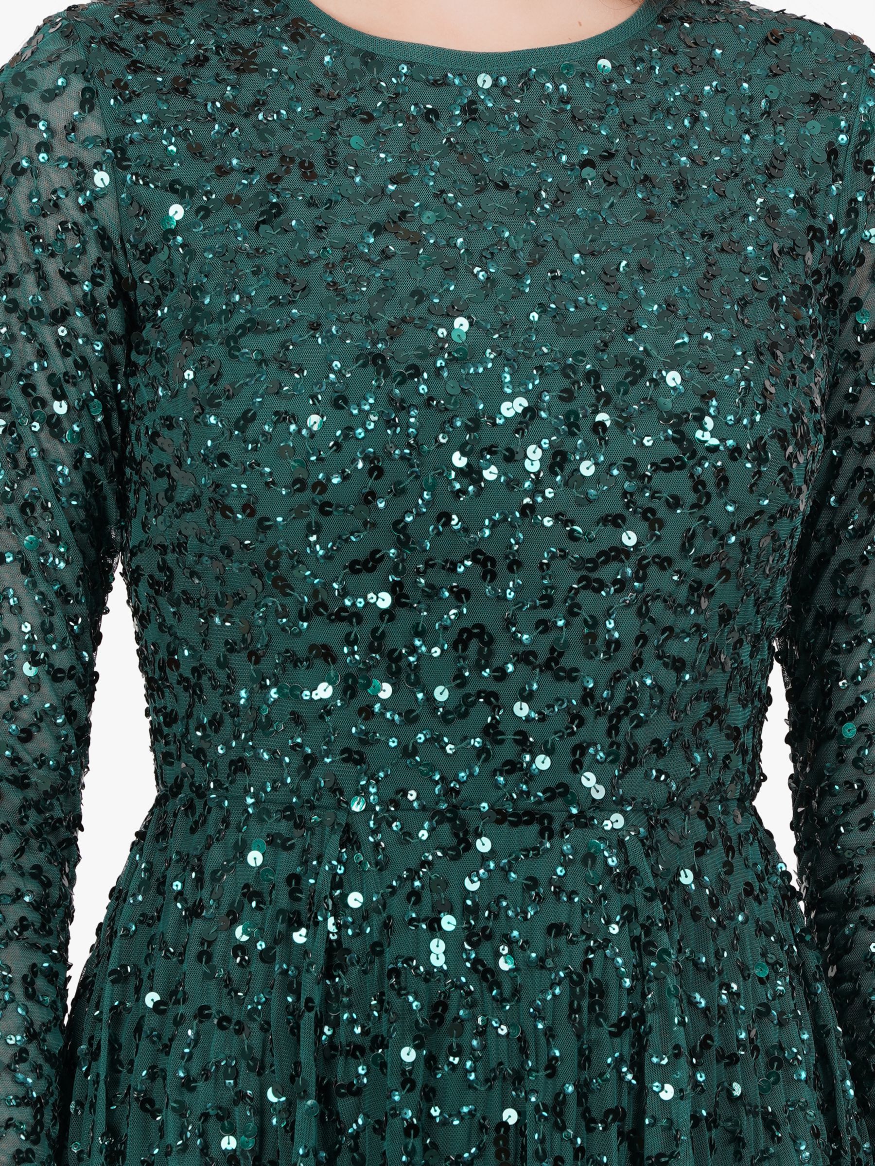 Sila Long Sleeve Embellished Maxi Dress in Emerald Green – Lace