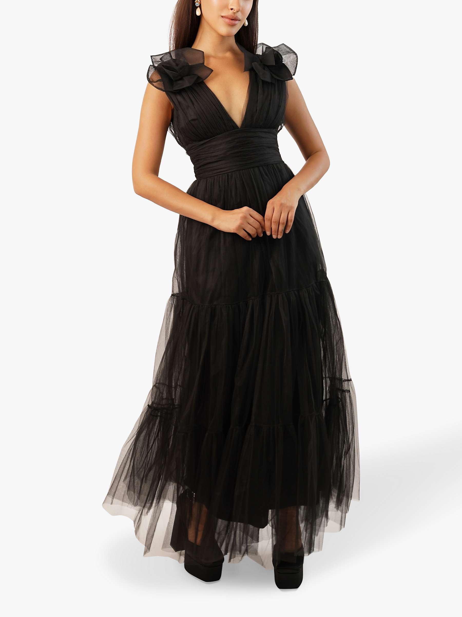 Buy Lace & Beads Chana Mesh Corsage Plunge Maxi Dress, Black Online at johnlewis.com