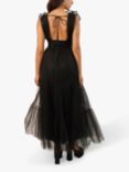 Lace & Beads Chana Mesh Corsage Plunge Maxi Dress, Black