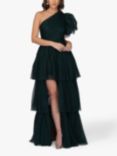 Lace & Beads Rowena One Shoulder Tulle Maxi Dress, Emerald Green