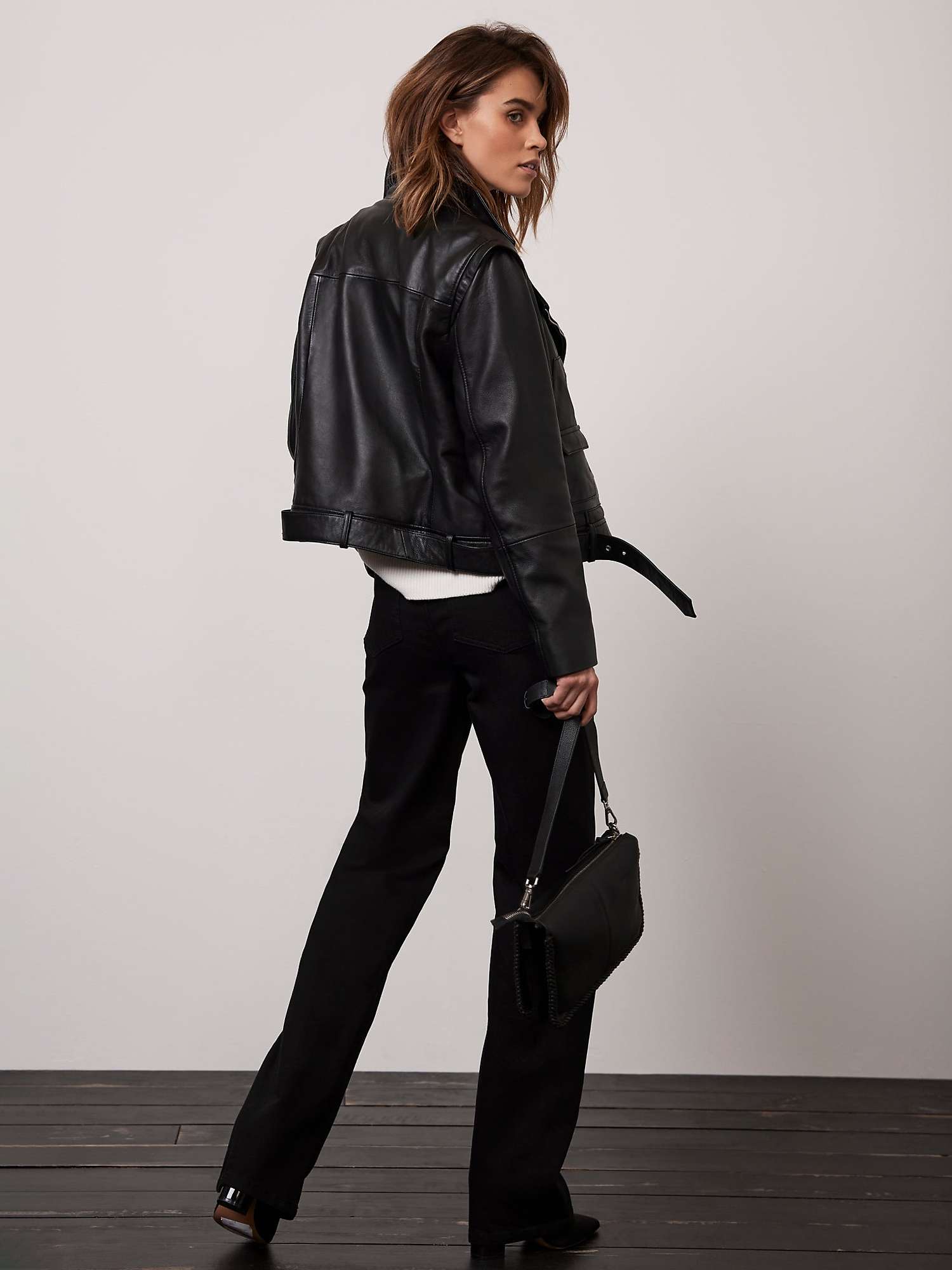 Buy Mint Velvet Leather Biker Jacket, Black Online at johnlewis.com