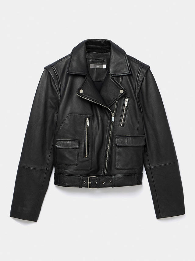 Mint Velvet Leather Biker Jacket, Black