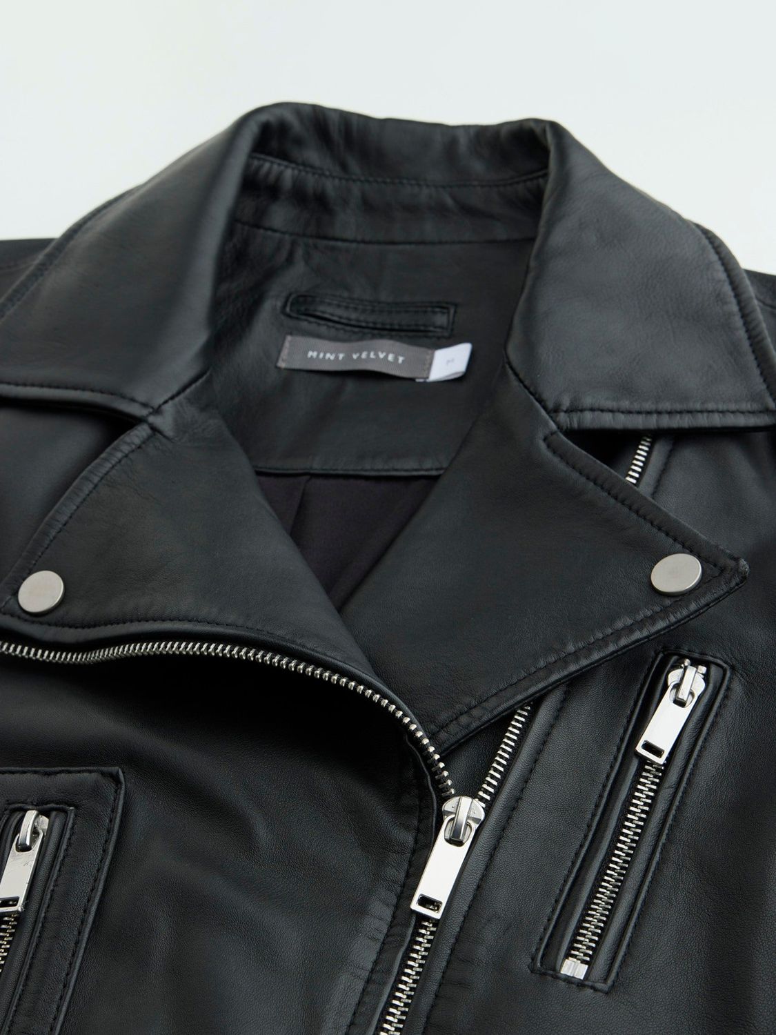 Mint Velvet Leather Biker Jacket, Black at John Lewis & Partners