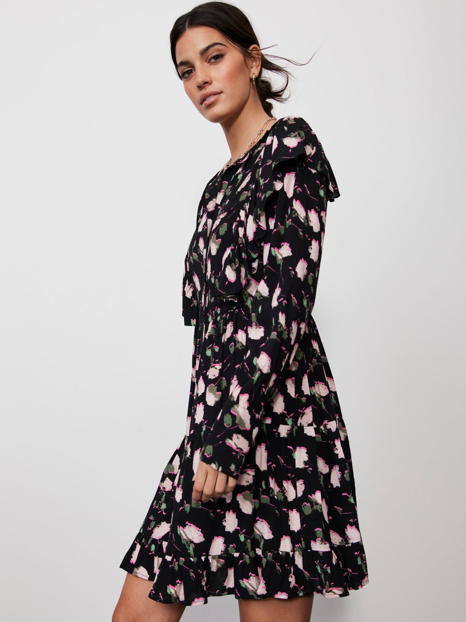 Buy Mint Velvet Floral Shirt Mini Dress, Black Online at johnlewis.com