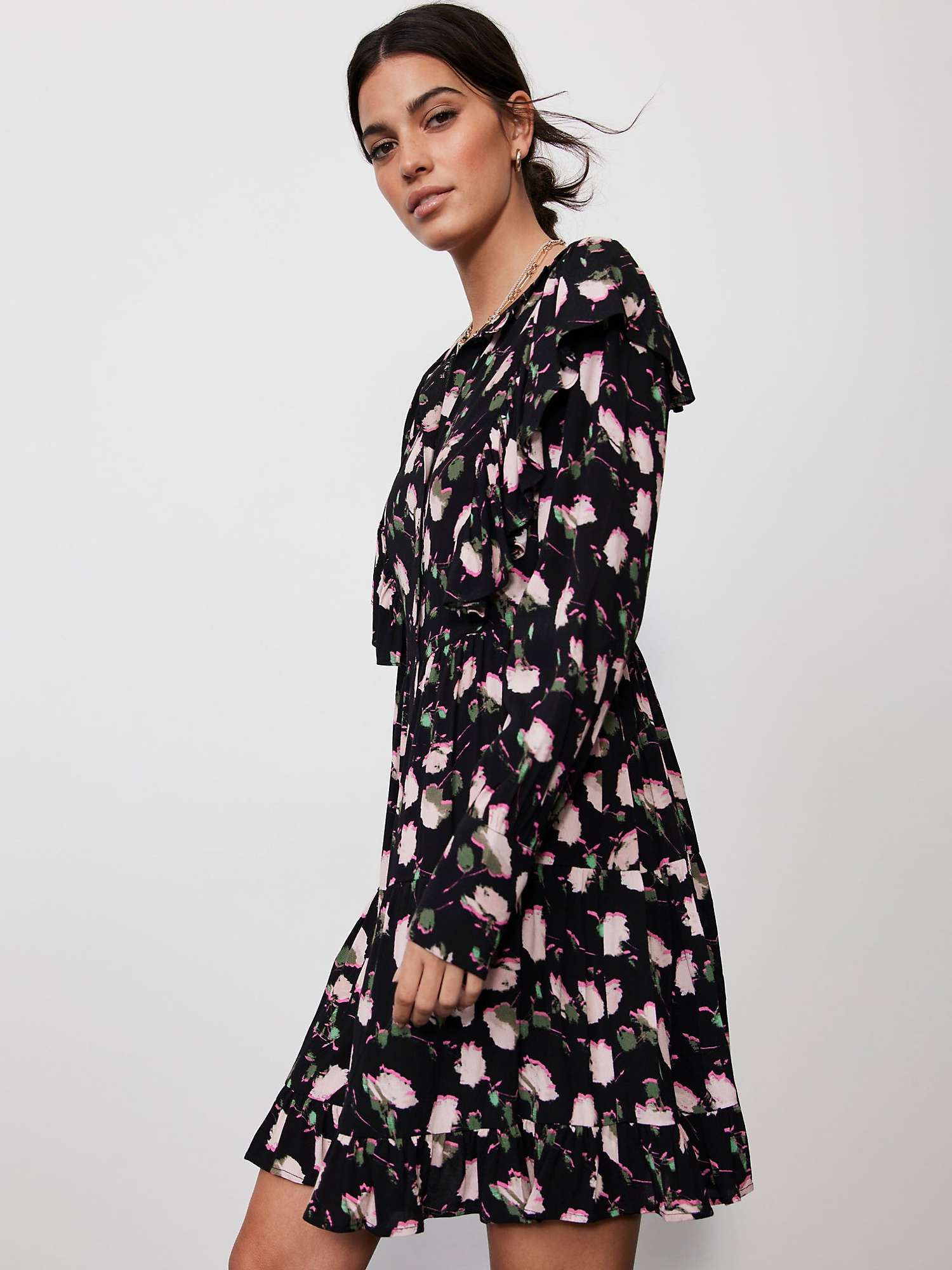 Buy Mint Velvet Floral Shirt Mini Dress, Black Online at johnlewis.com