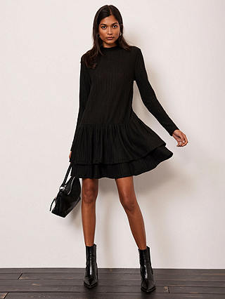 Mint Velvet Crinkle Mini Dress, Black