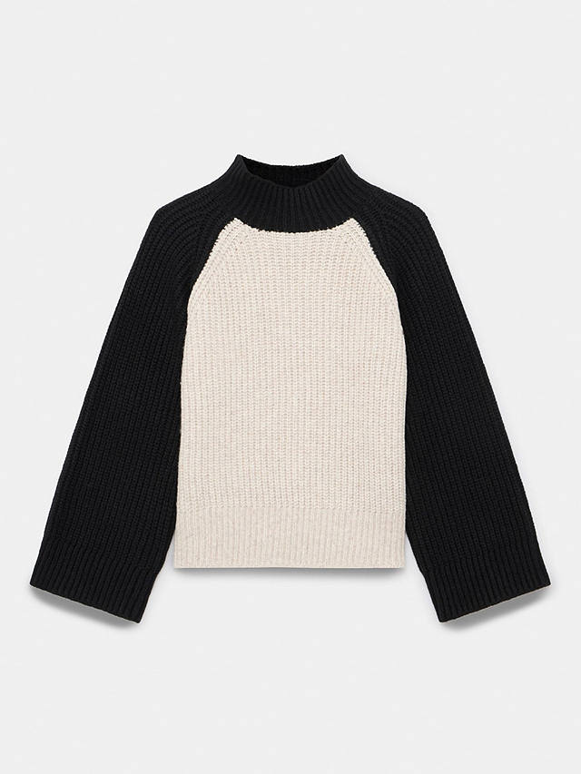 Mint Velvet Ribbed Contrast Sleeve Wool Blend Knit Jumper, Cream/Black