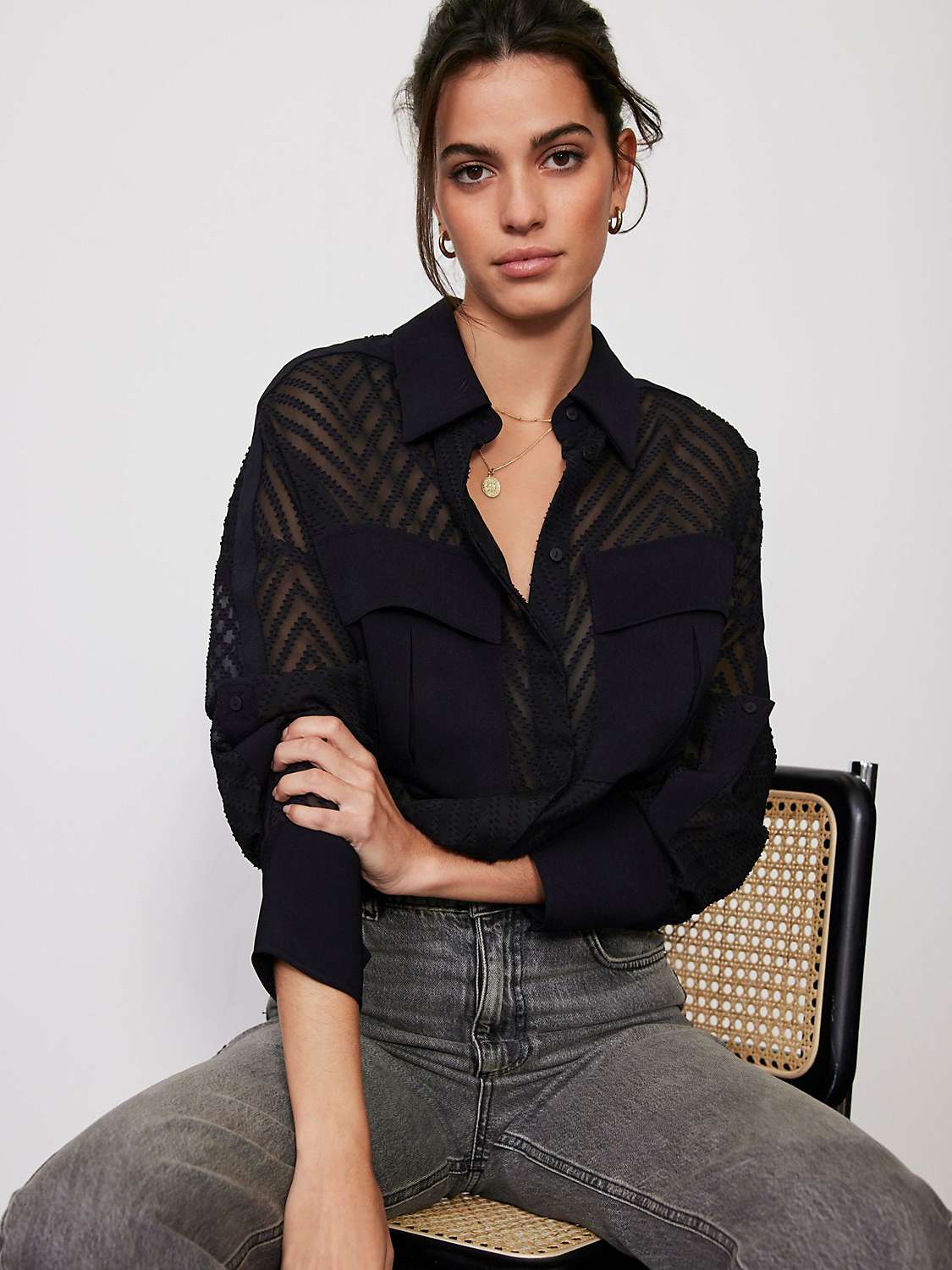 Buy Mint Velvet Jacquard Zig Zag Shirt, Black Online at johnlewis.com
