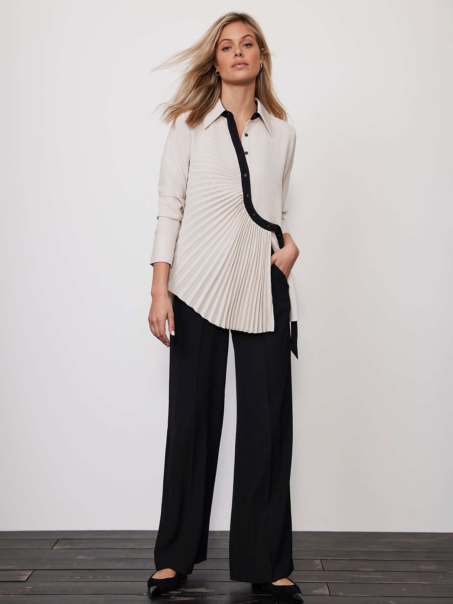 Buy Mint Velvet Asymmetric Pleated Shirt, Cream/Black Online at johnlewis.com