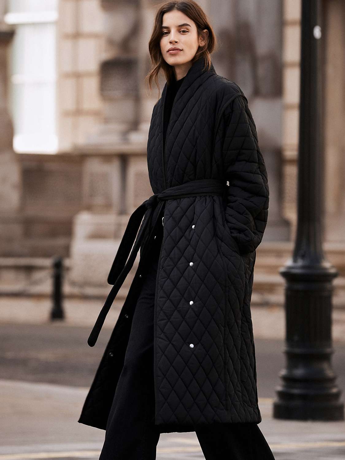 Buy Mint Velvet Quilted Belted Long Wrap Coat, Black Online at johnlewis.com