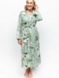 Cyberjammies Julia Floral Print Long Dressing Gown, Sage Green/Multi
