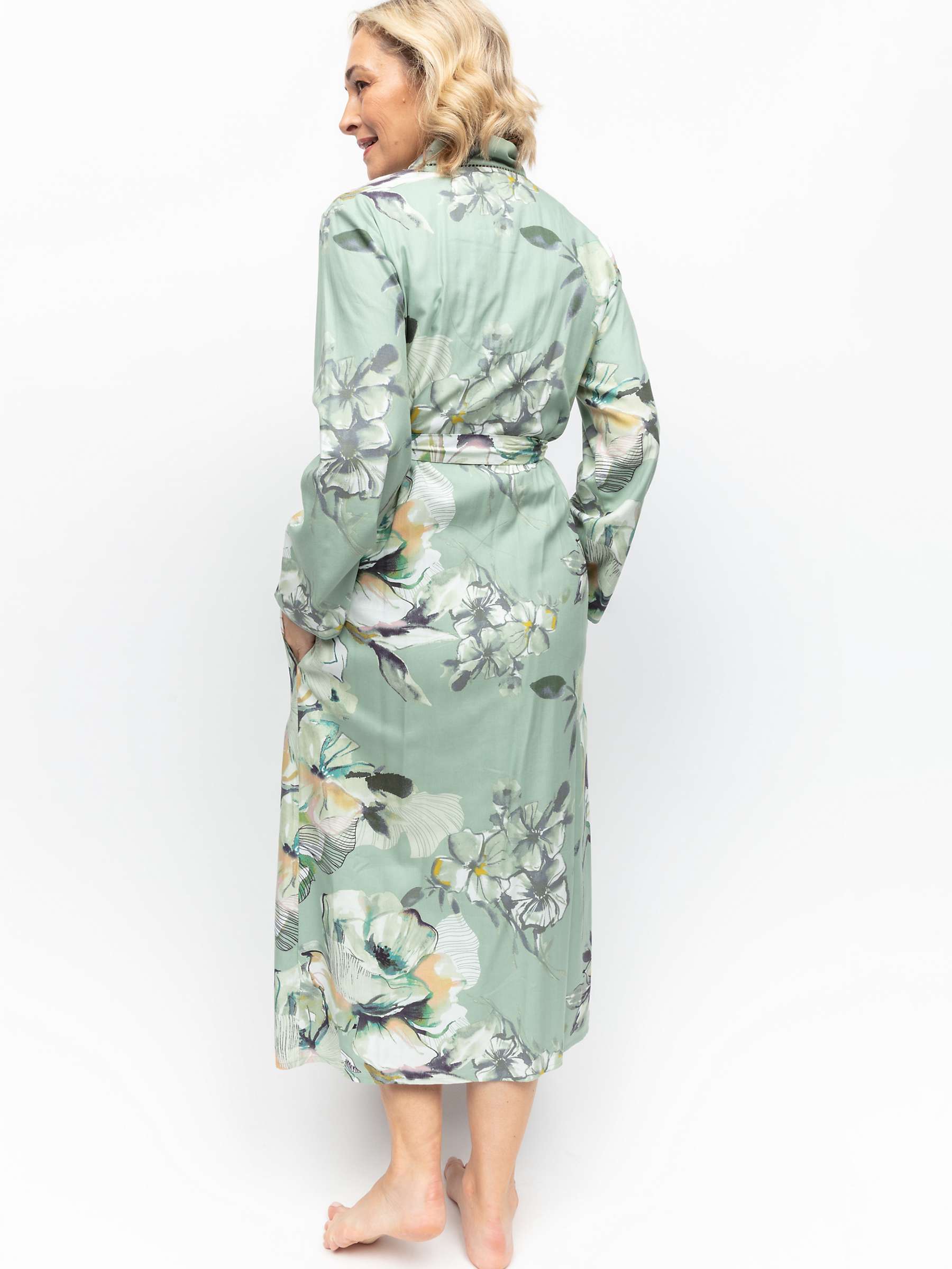 Buy Cyberjammies Julia Floral Print Long Dressing Gown, Sage Green/Multi Online at johnlewis.com