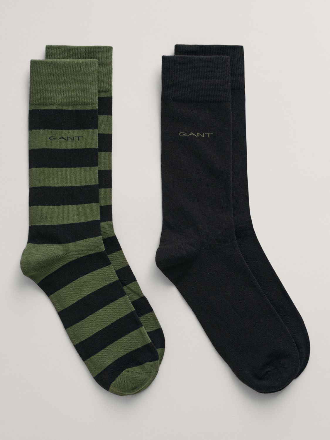 GANT Plain and Stripe Ankle Socks, Pack of 2, Pine Green/Black, S-M