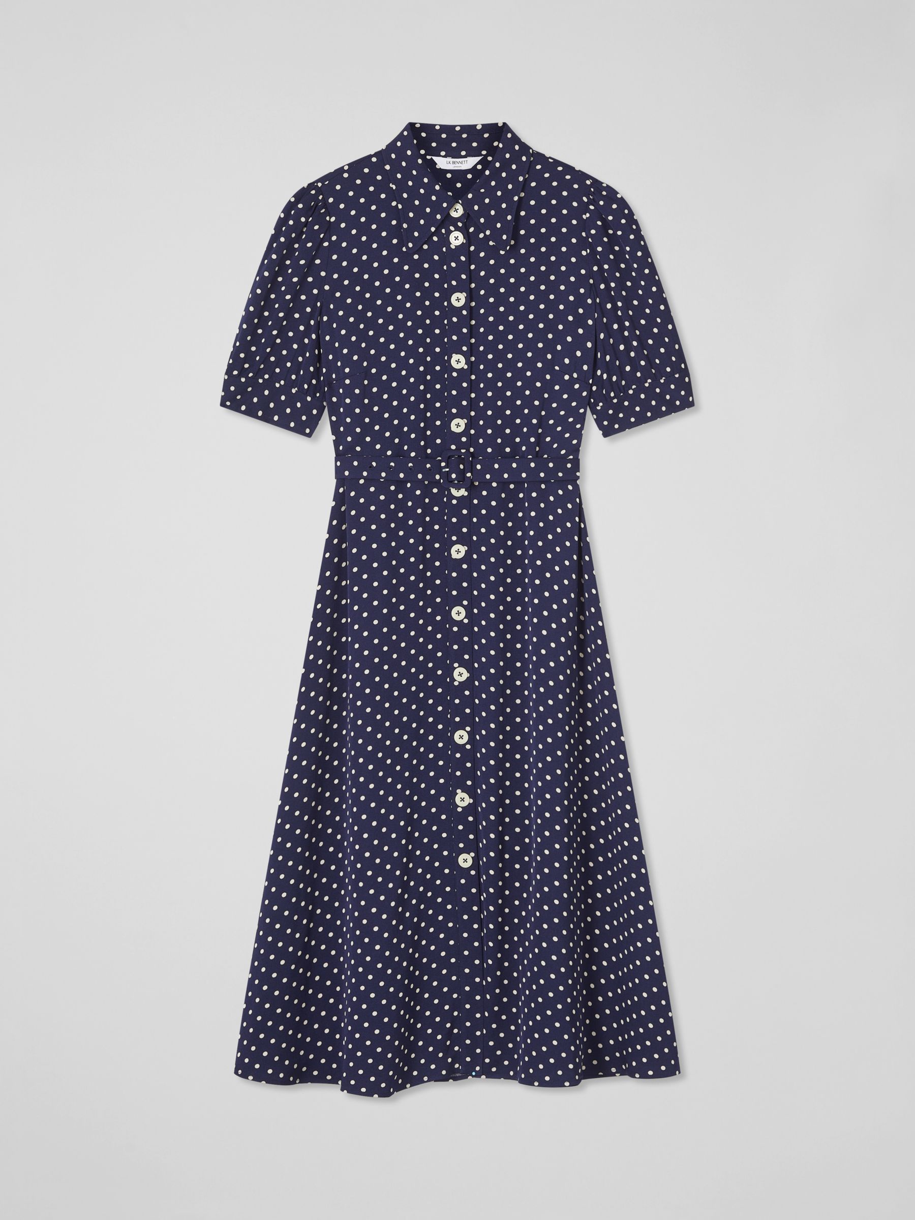 L.K.Bennett Valerie Spot Print Shirt Midi Dress, Navy/Cream, 12