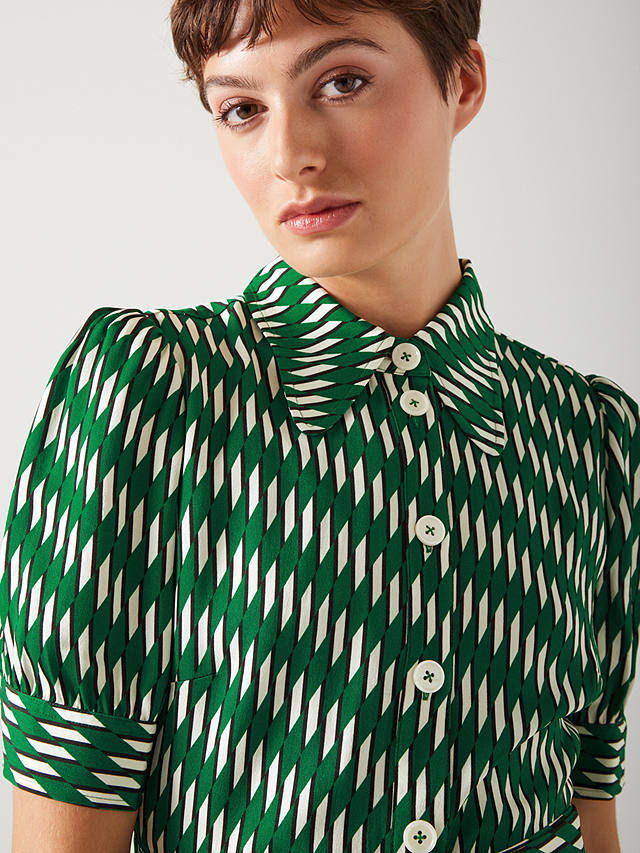 L.K.Bennett Valerie Geometric Print Shirt Midi Dress, Green/Multi