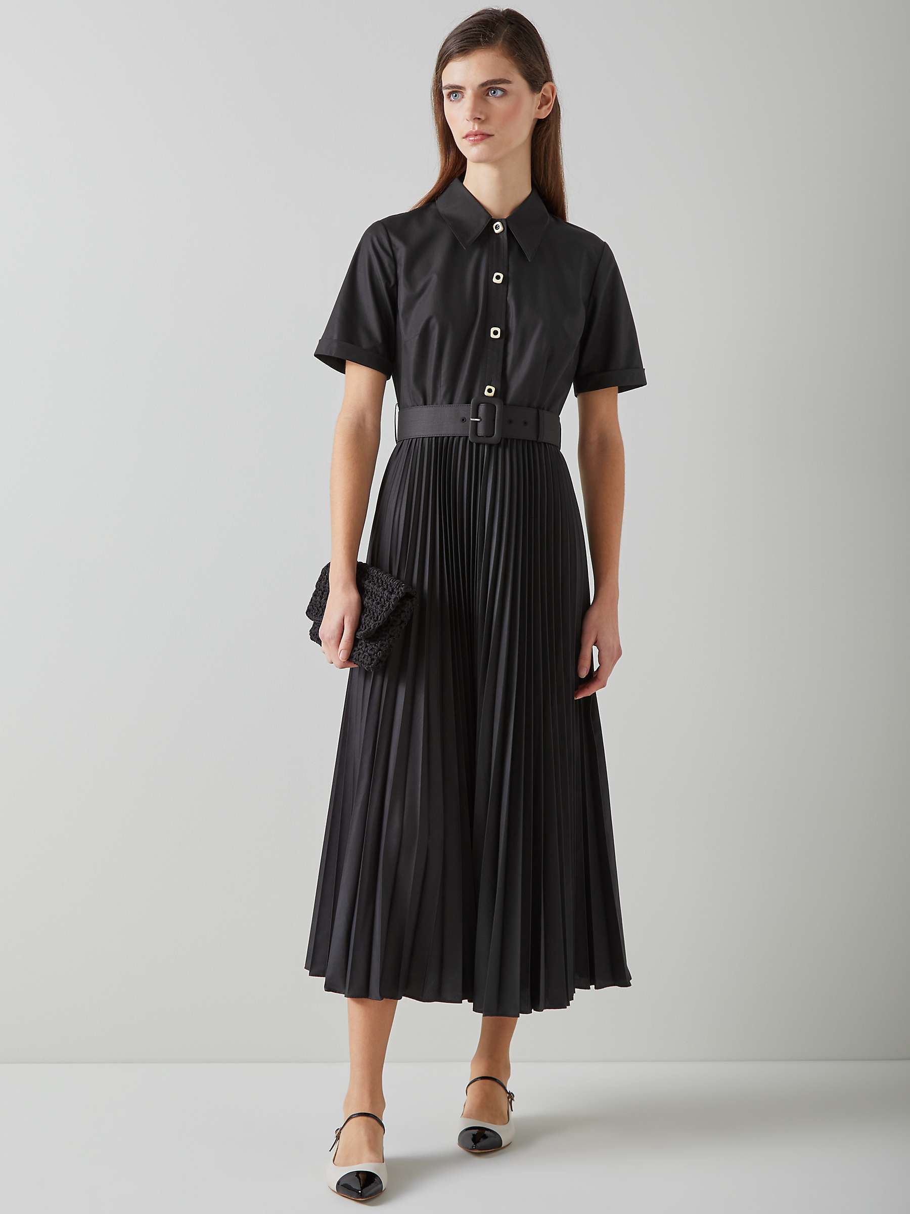 Buy L.K.Bennett Cally Pleated Midi Dress, Black Online at johnlewis.com