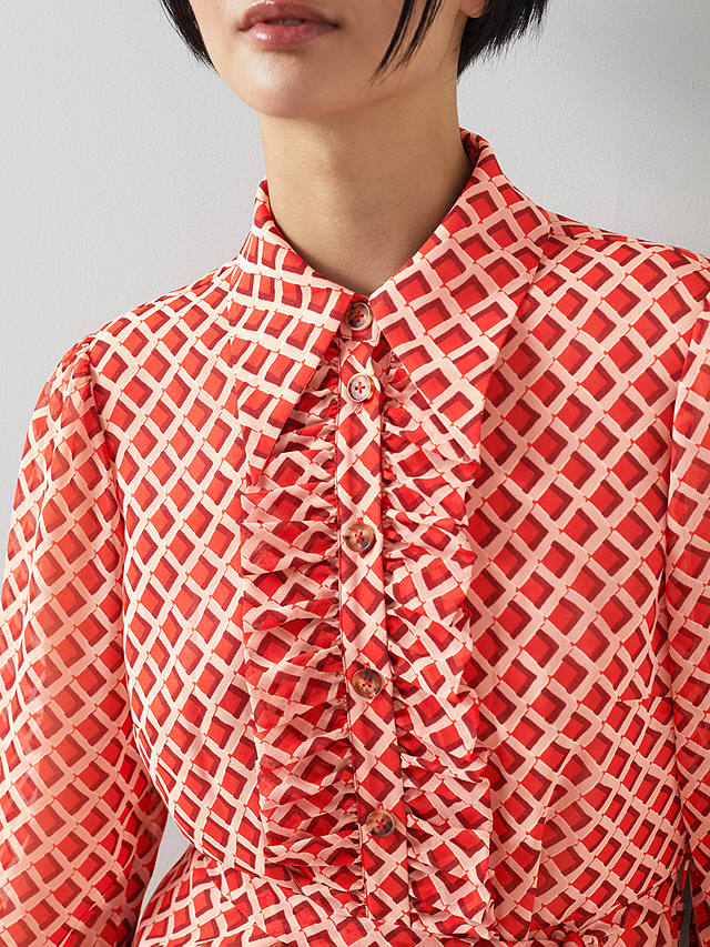 L.K.Bennett Ensor Geometric Print Shirt Dress, Red/Multi