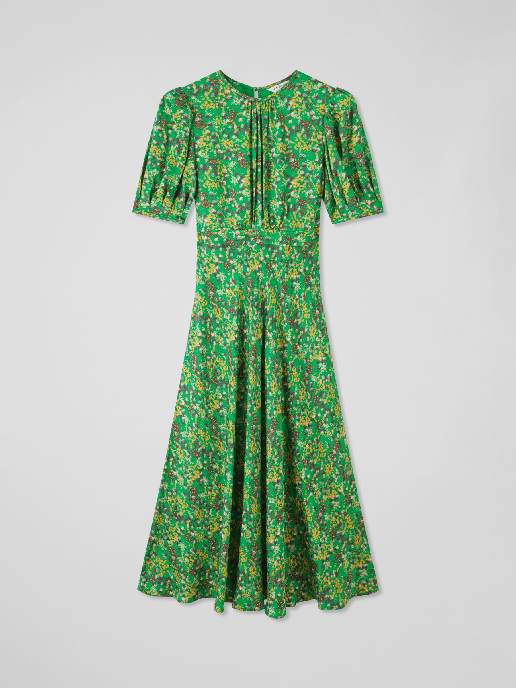 L.K.Bennett Luna Floral Print Satin Midi Dress, Green/Multi, 10