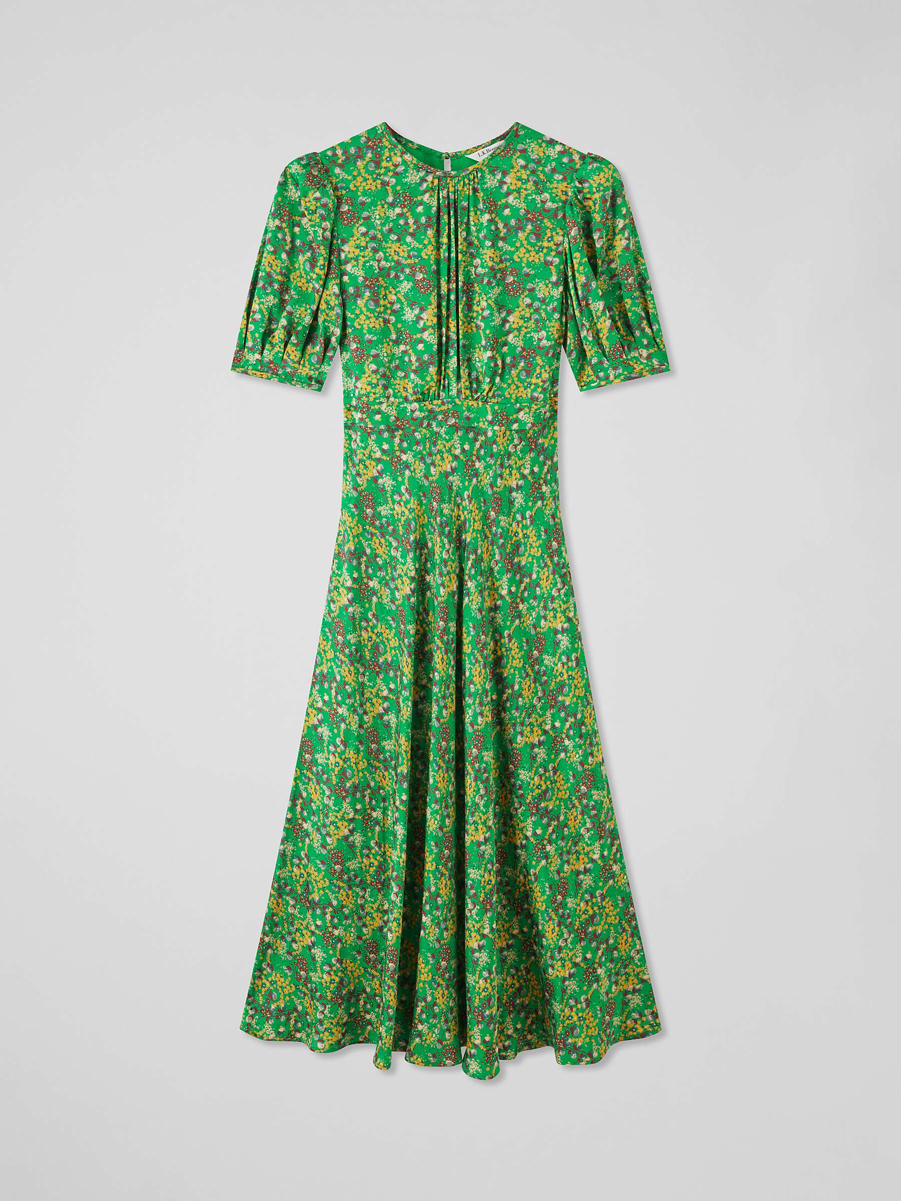 Buy L.K.Bennett Luna Floral Print Satin Midi Dress, Green/Multi Online at johnlewis.com