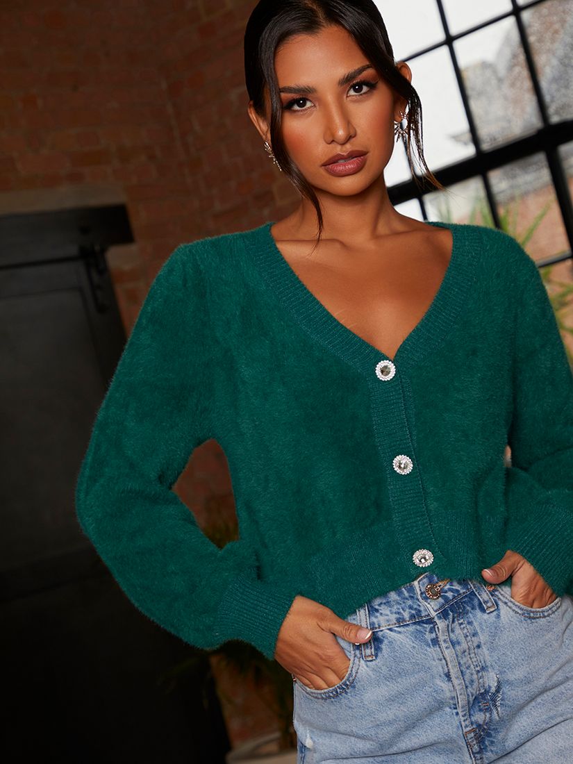 Buy Chi Chi London Fluffy Knit Cardigan, Green Online at johnlewis.com