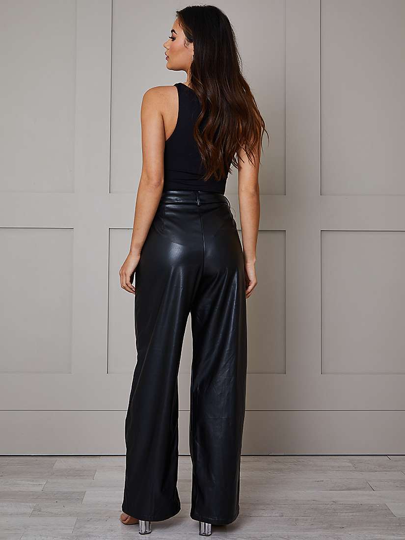 Buy Chi Chi London Faux Leather Wide Leg Trousers, Black Online at johnlewis.com