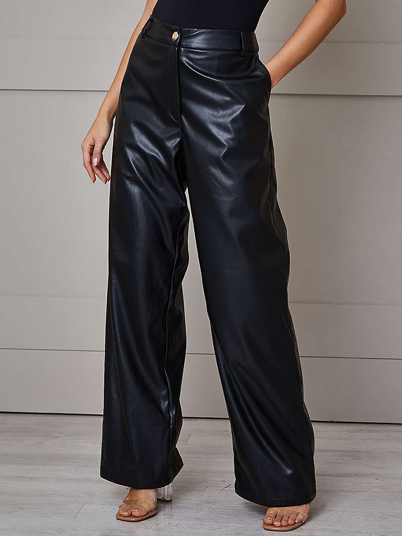 Buy Chi Chi London Faux Leather Wide Leg Trousers, Black Online at johnlewis.com