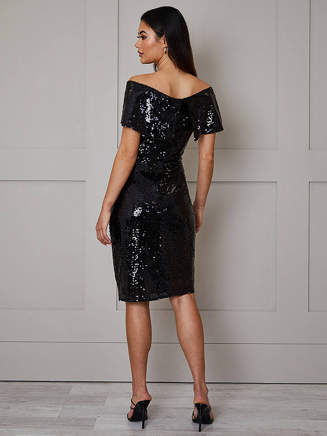 Chi Chi London Sequin Bardot Dress, Black