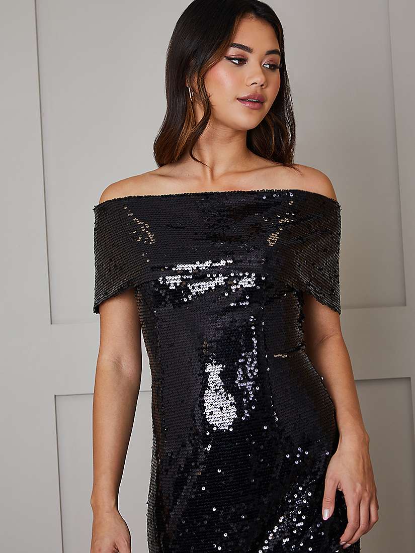 Buy Chi Chi London Sequin Bardot Dress, Black Online at johnlewis.com