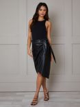 Chi Chi London Faux Leather Midi Skirt, Black