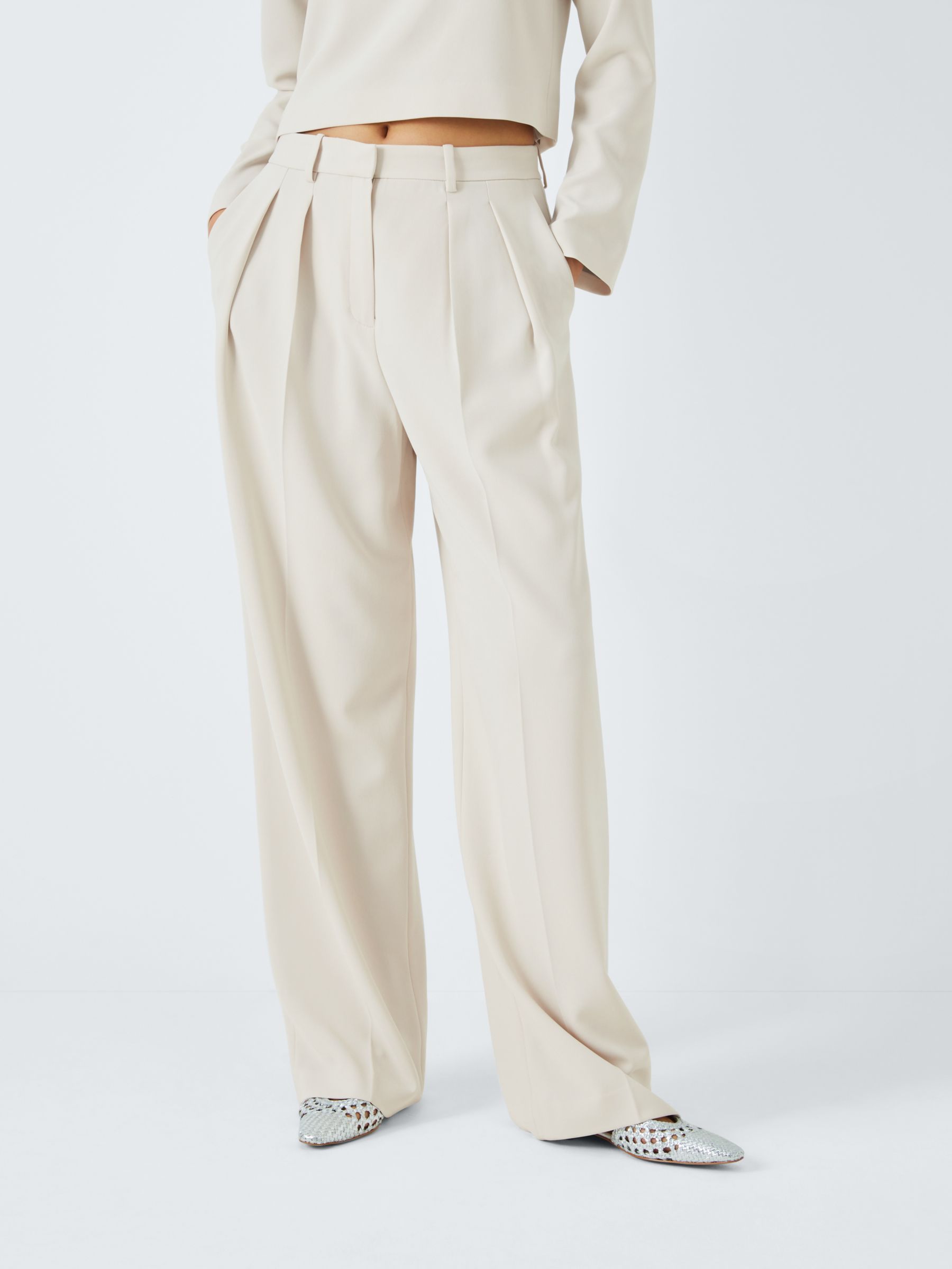 Theory Double Pleat Tailored Trousers, Pumice, 14