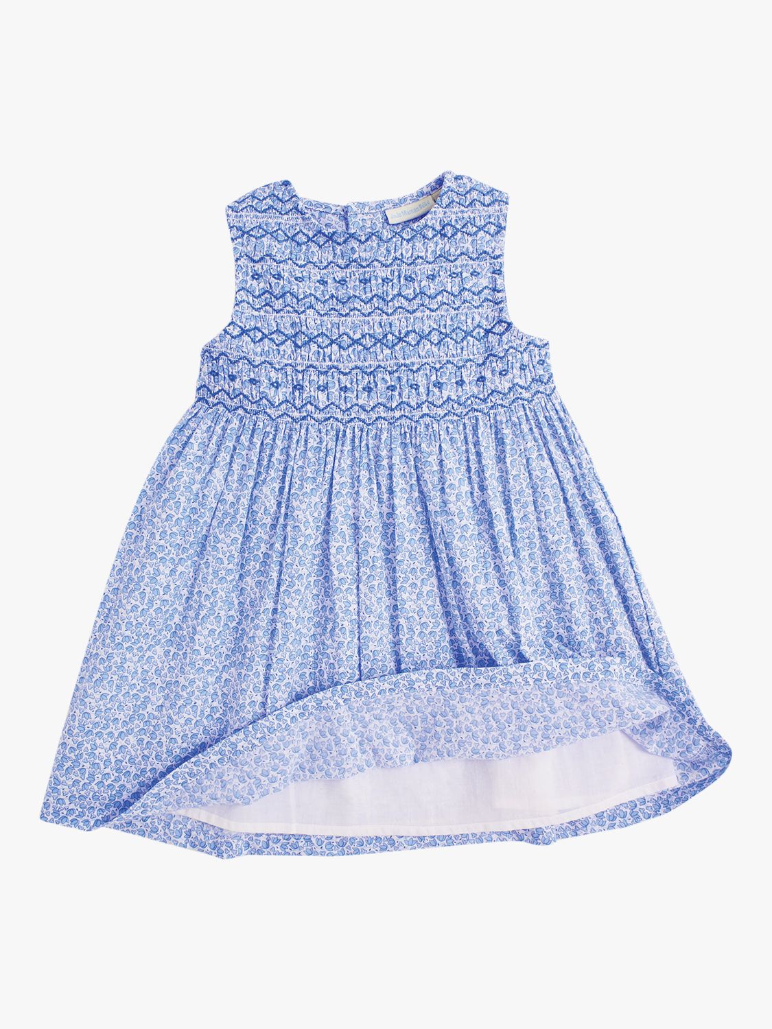 JoJo Maman Bébé Baby Floral Bud Embroidered Smock Dress, Blue, 6-7 years