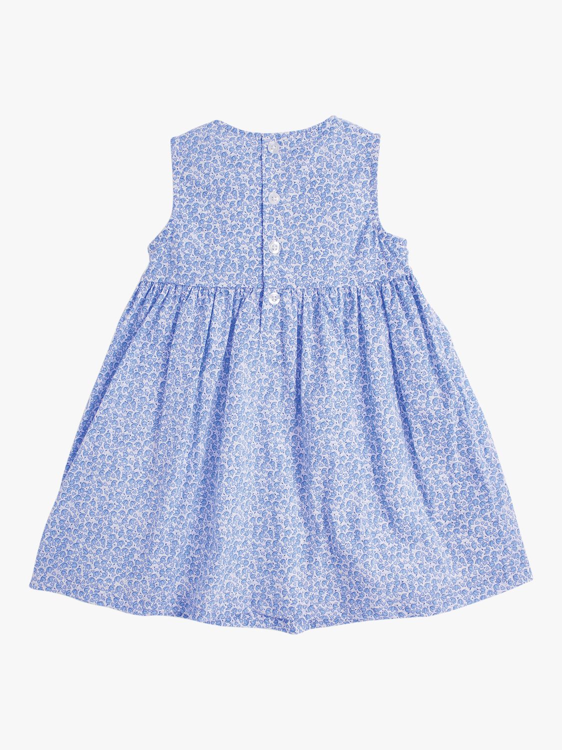 JoJo Maman Bébé Baby Floral Bud Embroidered Smock Dress, Blue, 3-6 months